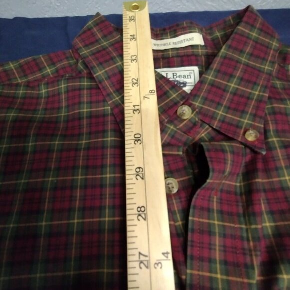 LL BEAN Shirt Mens Casual Button Up XL Tall Cotton Blend Red‎ Plaid - Picture 5 of 7